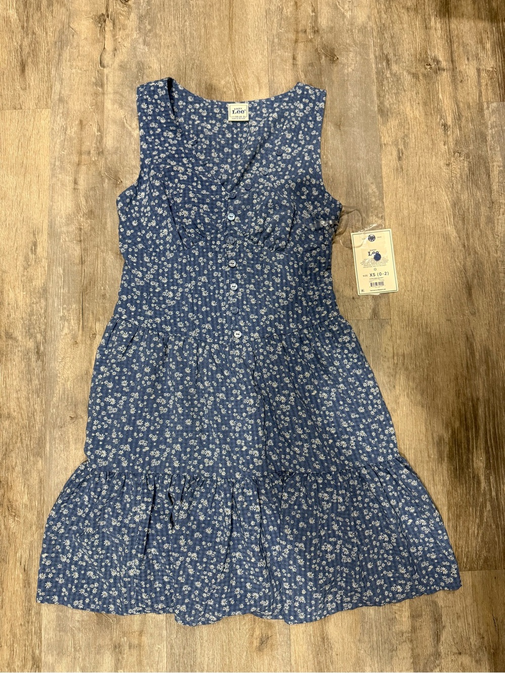 Lee Blue Floral Button-Front Tiered Sundress